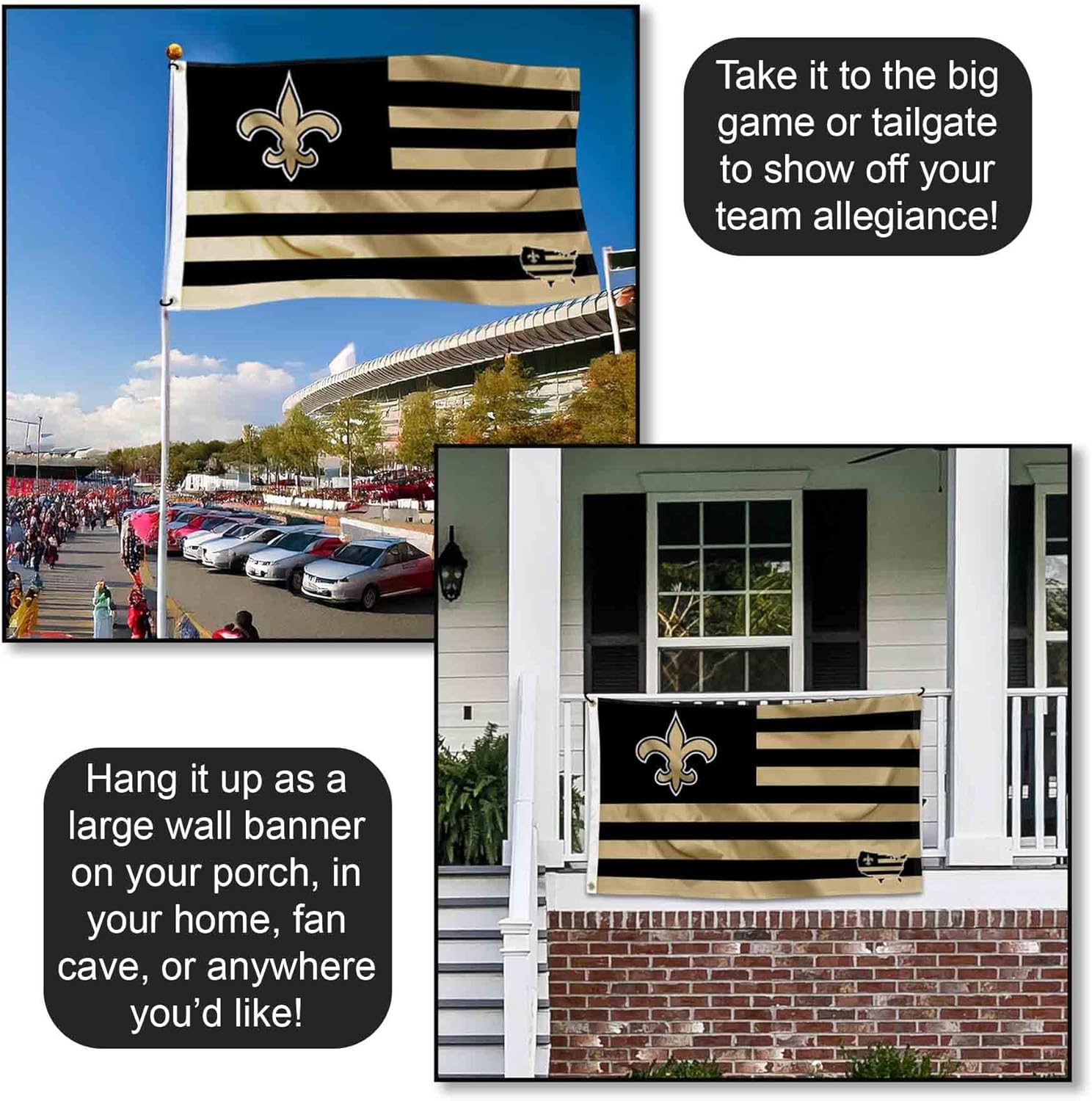 New Orleans Saints USA American Nation Stripes 3x5 Grommet Flag - Image 4