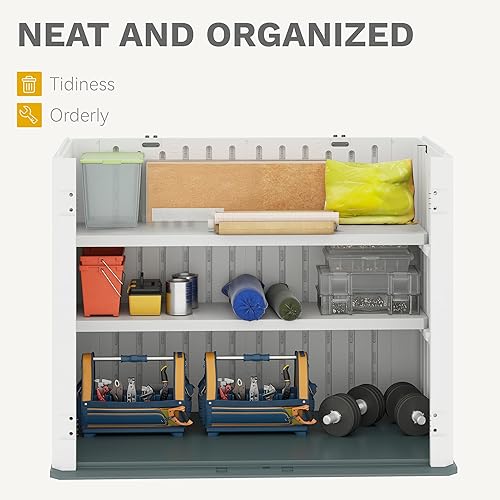 Miniatura 5 de DWVO Paquete de 2 estantes de almacenamiento de resina, aptos para cobertizo horizontal de 35 pies cúbicos de 4.3 x 2.5 x 3.4 pies, estantes