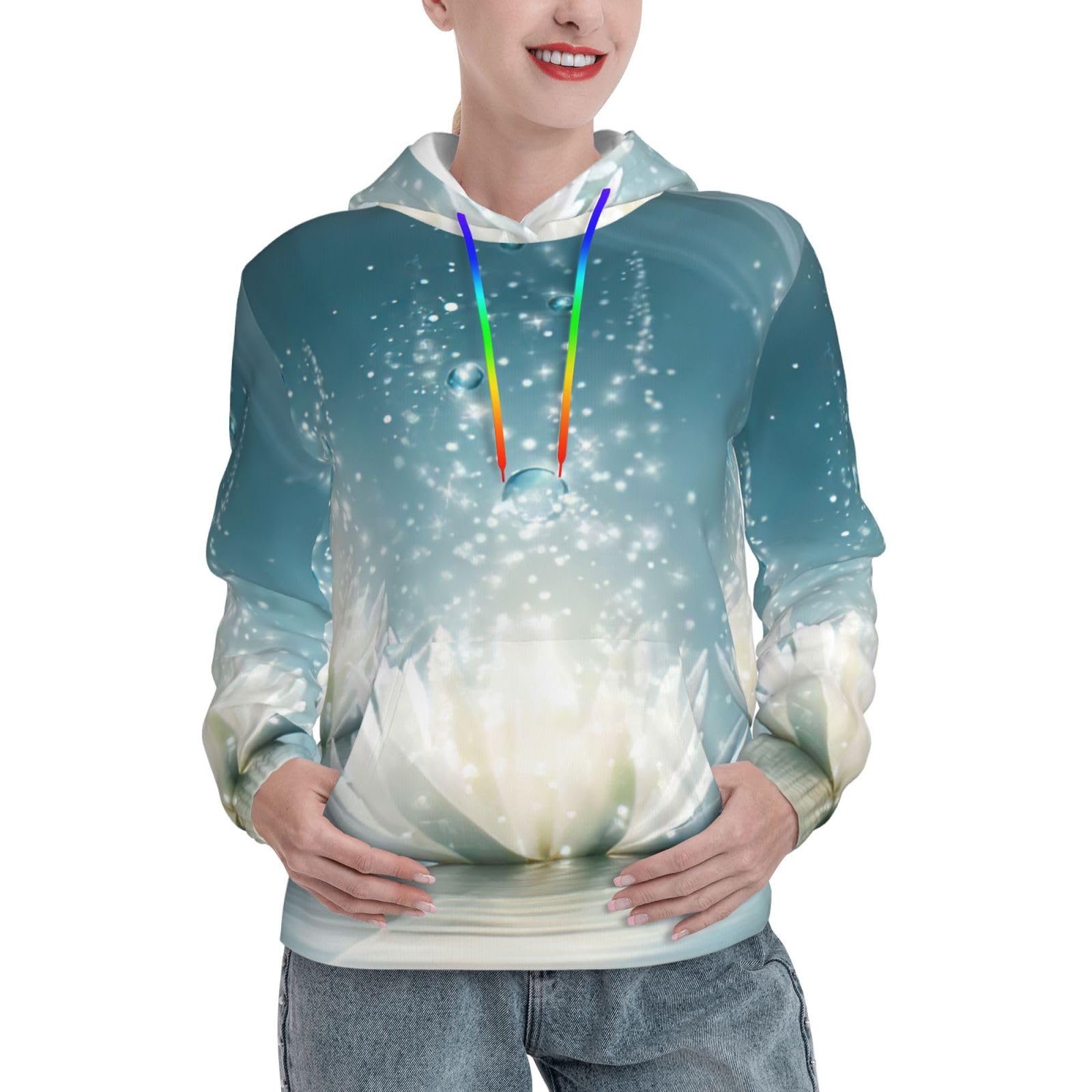 Sweat à capuche fleurs de lotus blanc femme pull ajusté polyvalent - 8