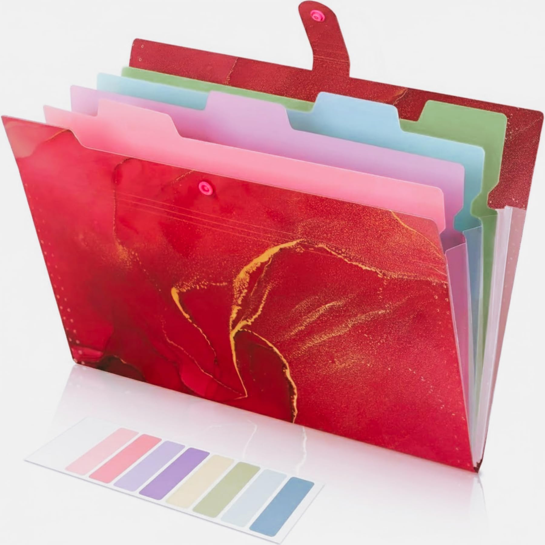 Corslet Expanding File Folder, Aesthetic Folders for School, Accordion File Organizer, Aesthetic Folder with Labels,5 Pockets Important Document Folders (Rose Red Marble File Folder)