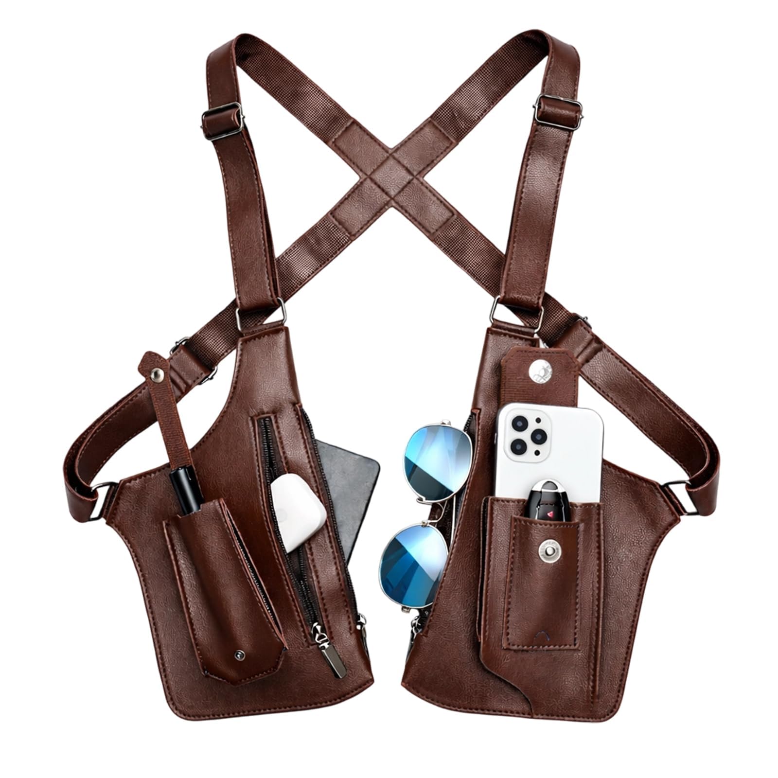 Holster Tasche Herren, Brusttasche Herren Für Vielseitige Nutzung, Doppel-Schultertache Aus PU-Leder, Robuste Herren-Schultertaschen Im Klassischen Braun, Brusttasche Für Reise, Business & Outdoor