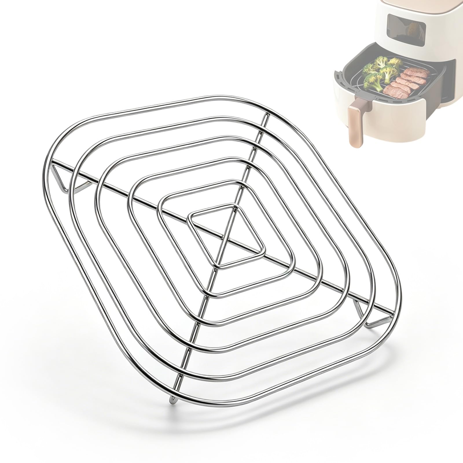 Zyrtkeriom Edelstahl Ersatz-Grillrost kompatibel mit Ninja CRISPi 3,8L Glasbehälter Airfryer, Spülmaschinenfeste Gitterstöpsel