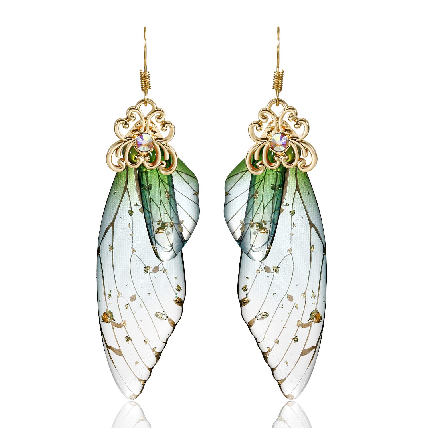 RINHOO Butterfly Crystal Wing Drop Dangle Earrings Gold Plated Insect Earrings for Women Girls Jewelry