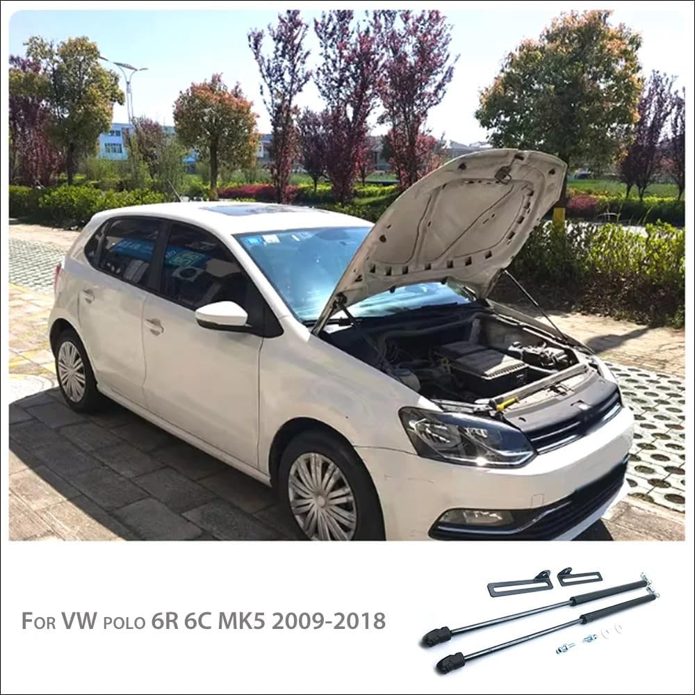 Car Hood Lift Support Spring Shock Bracket Strut Bar Hydraulic Rod Compatible With VW polo 6R 6C MK5 2009-2018(Carbon green)