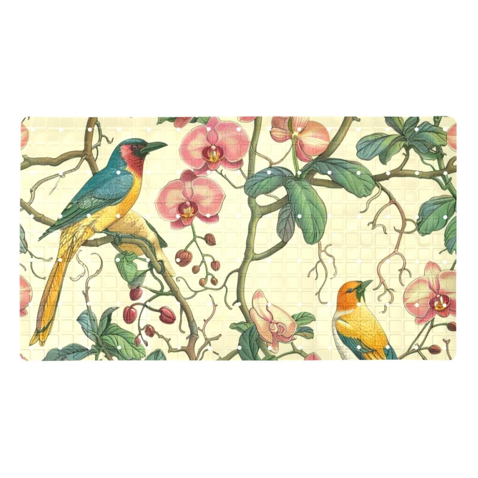 Alfombrilla de baño antideslizante extra larga de secado rápido Splendid Birds Florals