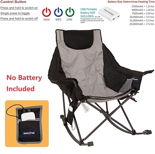 Miniatura 6 de SUNNYFEEL Silla mecedora de camping, reclinable acolchada de lujo, silla plegable de gran tamaño con bolsillo, resistente para