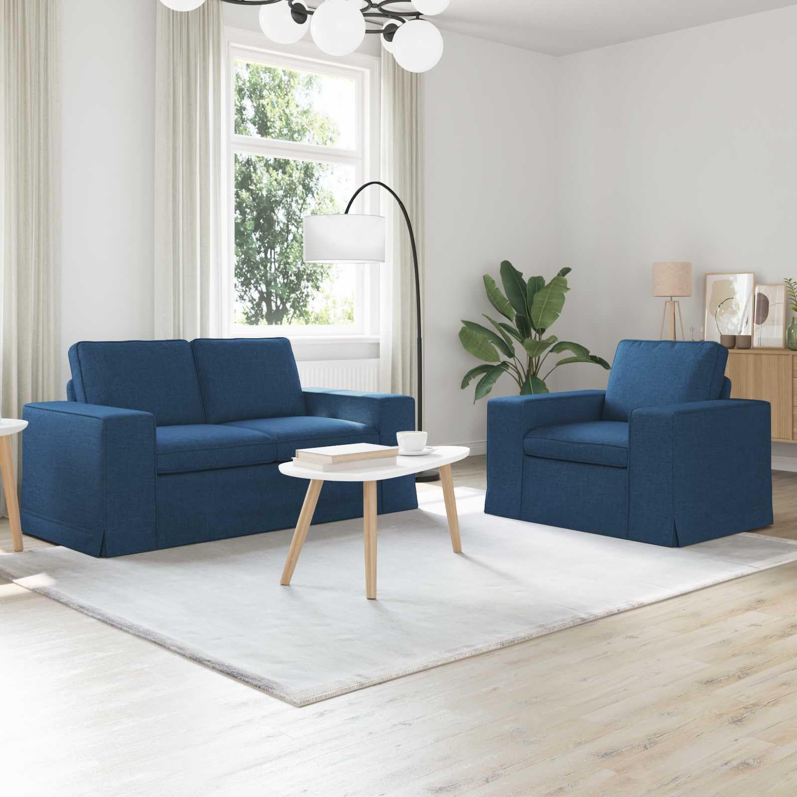 Juego de sofá de 2 piezas, azul, 162 x 80 x 82 cm, tela con marco de metal resistente y opciones de configuración flexibles para salón, habitación de invitados u oficina