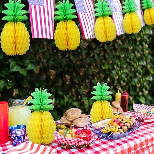 Miniatura 4 de 9 piezas de decoraciones de piña de 14 pulgadas para fiesta de flamenco tropical, fiesta de verano hawaiano Luau fiesta, piña panal, centros de mesa