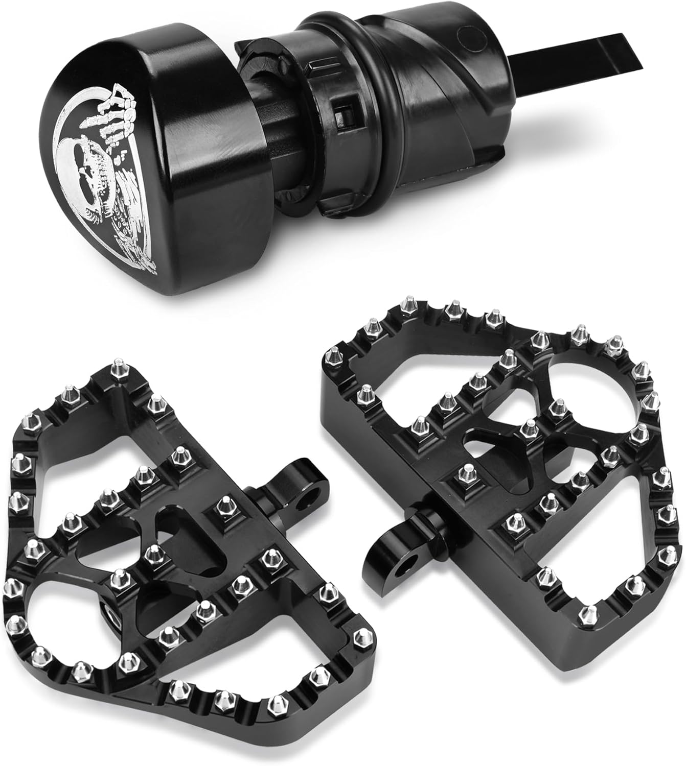 Motorcycle Foot Pegs Chopper Bobber Footpeg MX Offroad Mini Floorboard 360°Roating Footrest Pedal, Motorcycle Oil Tank Dipstick Engine Machine Oil Tank Cap Oil Level Indicator Fit for Harley Sportster