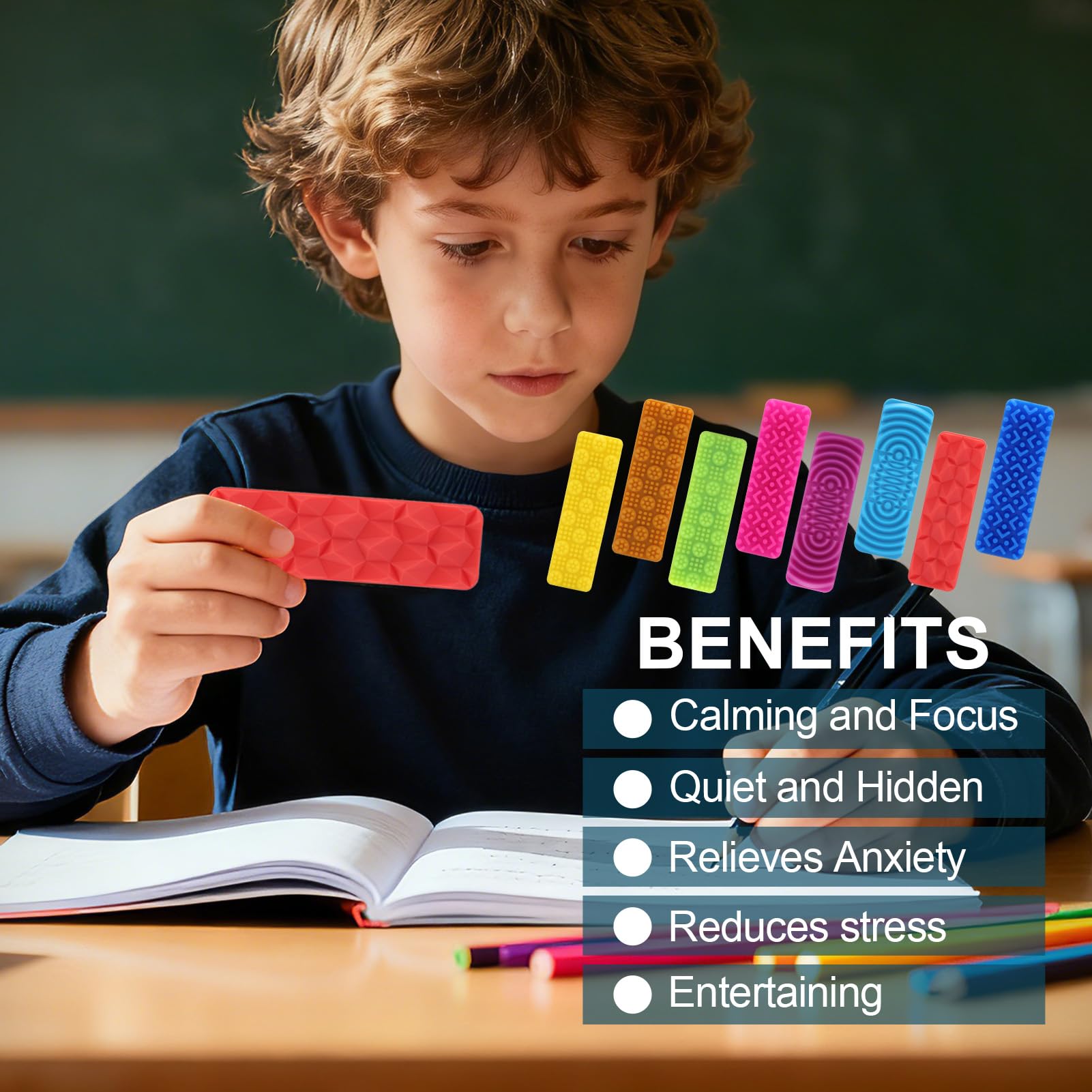 8 Pack Textured Sensory Suction Fidget Toys for Kids Adults Quiet Sensory Strips Stickers Autism ADHD Calming Anxiety Stress Relief Classroom Desk Must Have Christmas Stocking Stuffers Gifts