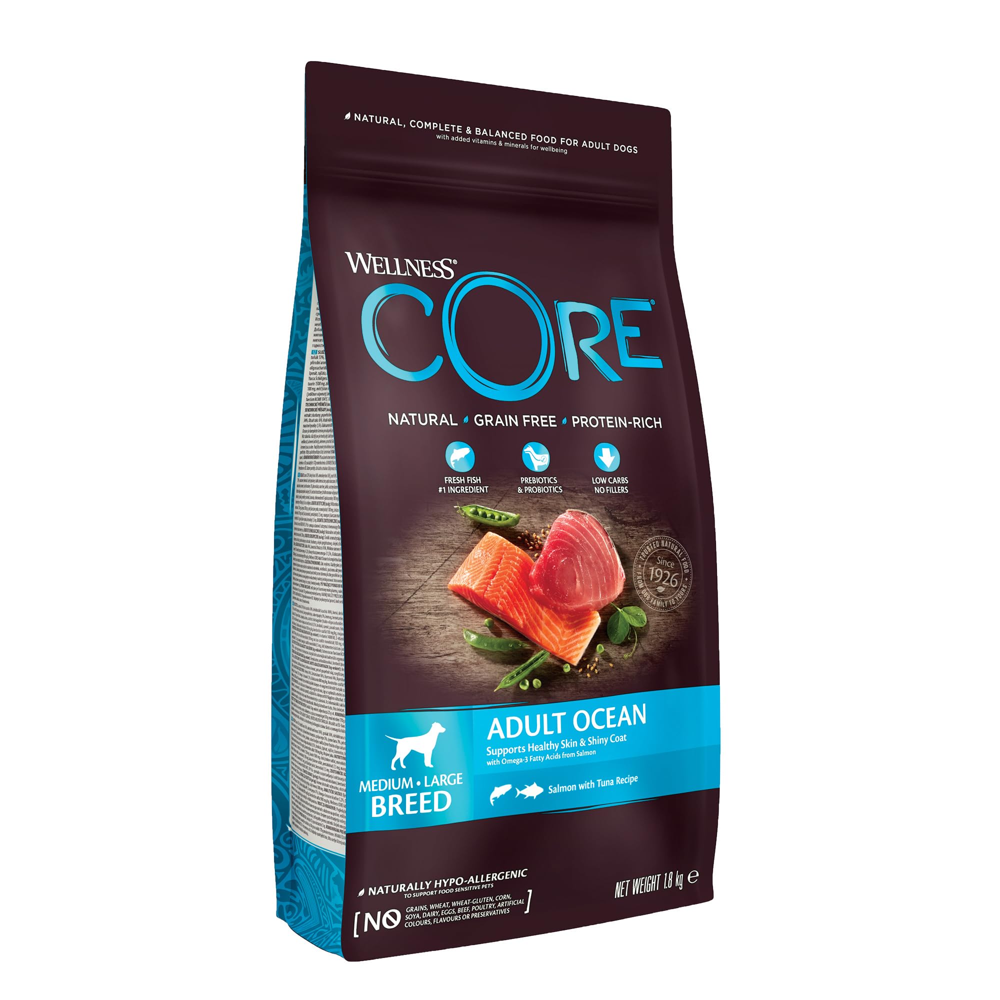 Adult Ocean, 1.8kg, Salmon & Tuna, Dry Dog Food for Medium to Large Breeds, Grain-Free, High Fish Content, Protein-Rich, Supports Healthy Skin & Shiny Coat