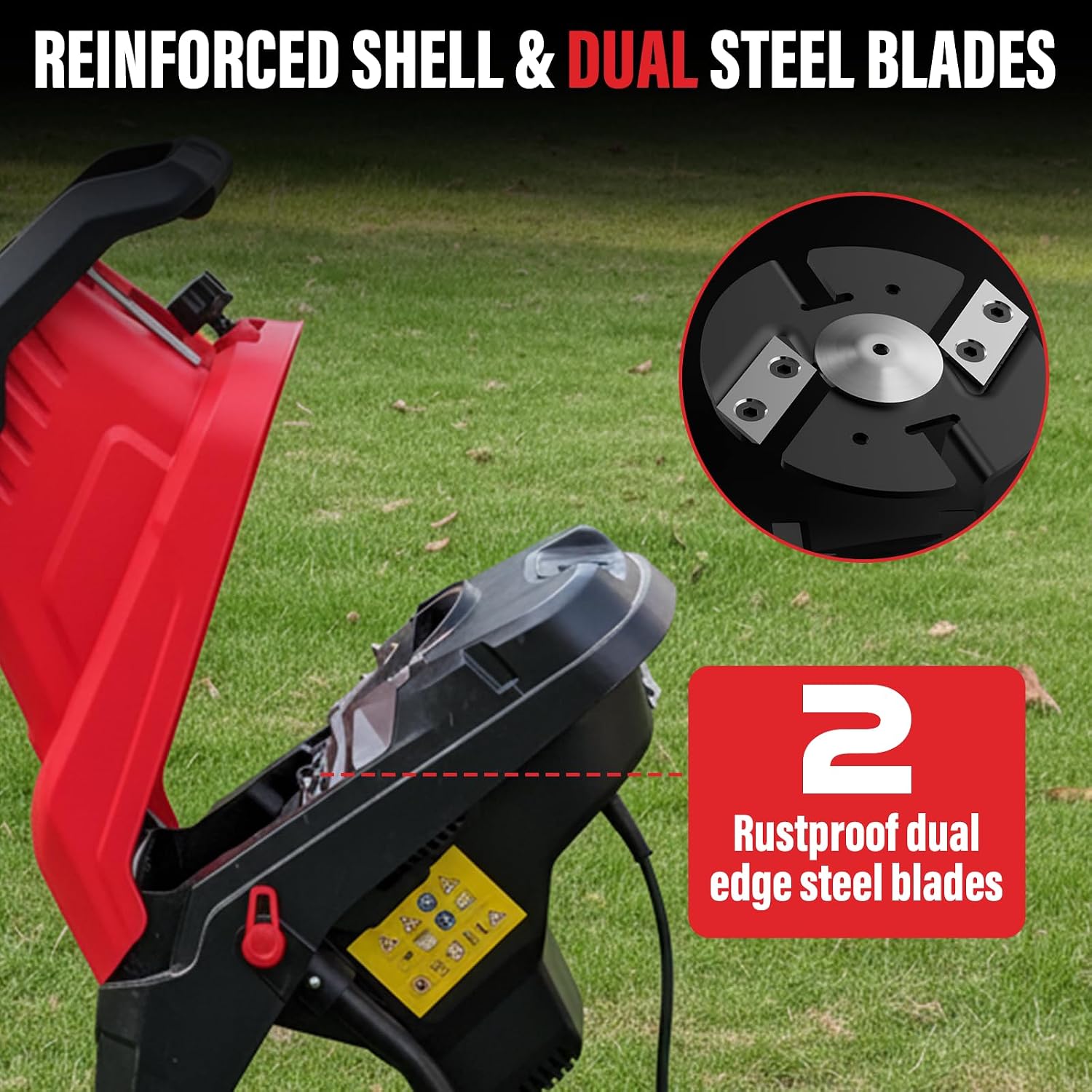 MZK Electric Wood Chipper, 15 Amp Wood Chipper Shredder, with 45L Collection Bag and Push Stick, 1.8 Inch Cutting Diameter for Garden Branches