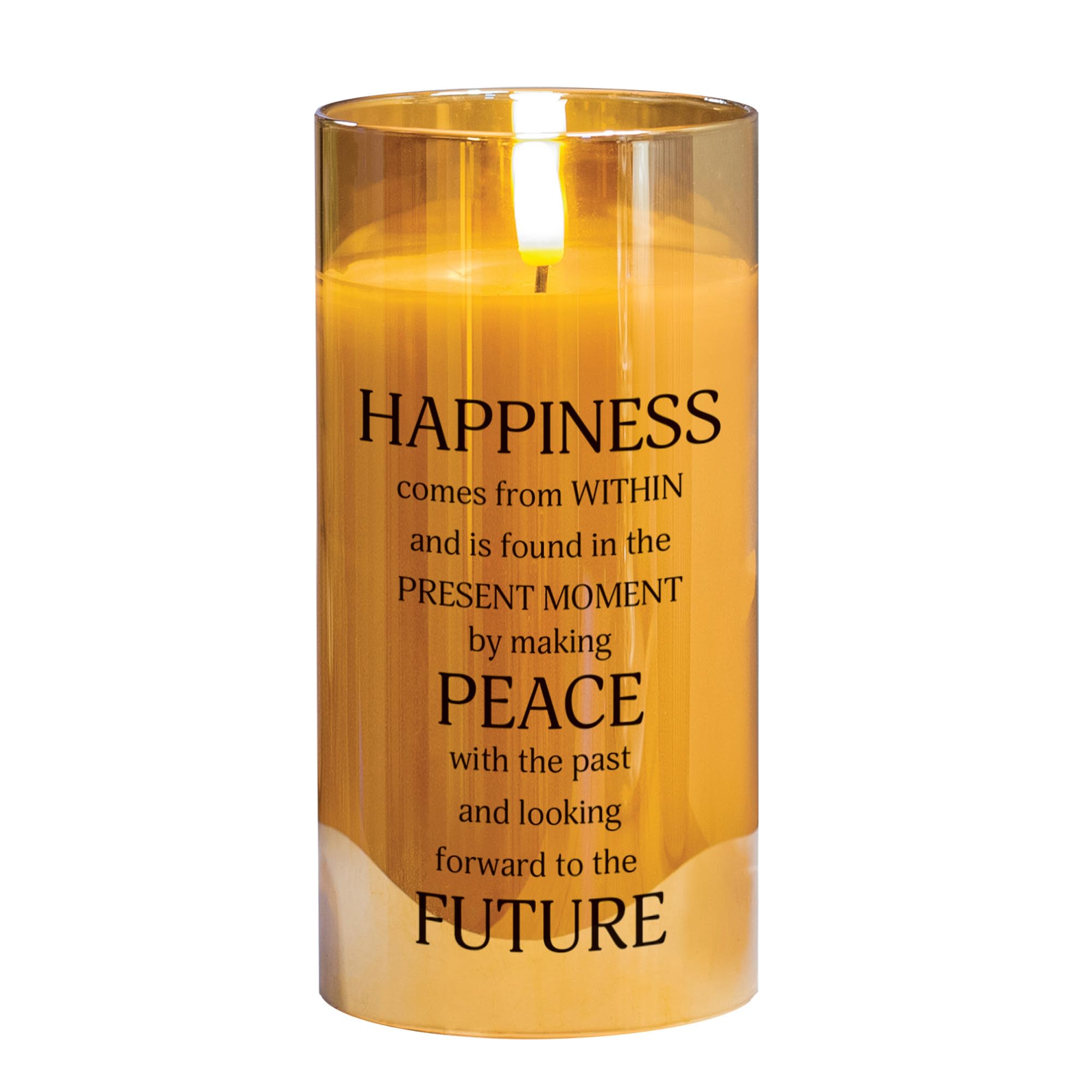 Cottage Garden PGC-06-37GD Happiness Comes from Within Pearlized Gold Tone 6 x 3 Inch Flickering Flame LED Glass Candle