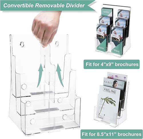 Miniatura 9 de Soporte acrílico para folletos de 8.5 x 11 pulgadas, soporte transparente de 4 niveles para folletos con divisor extraíble para folleto triple de 4