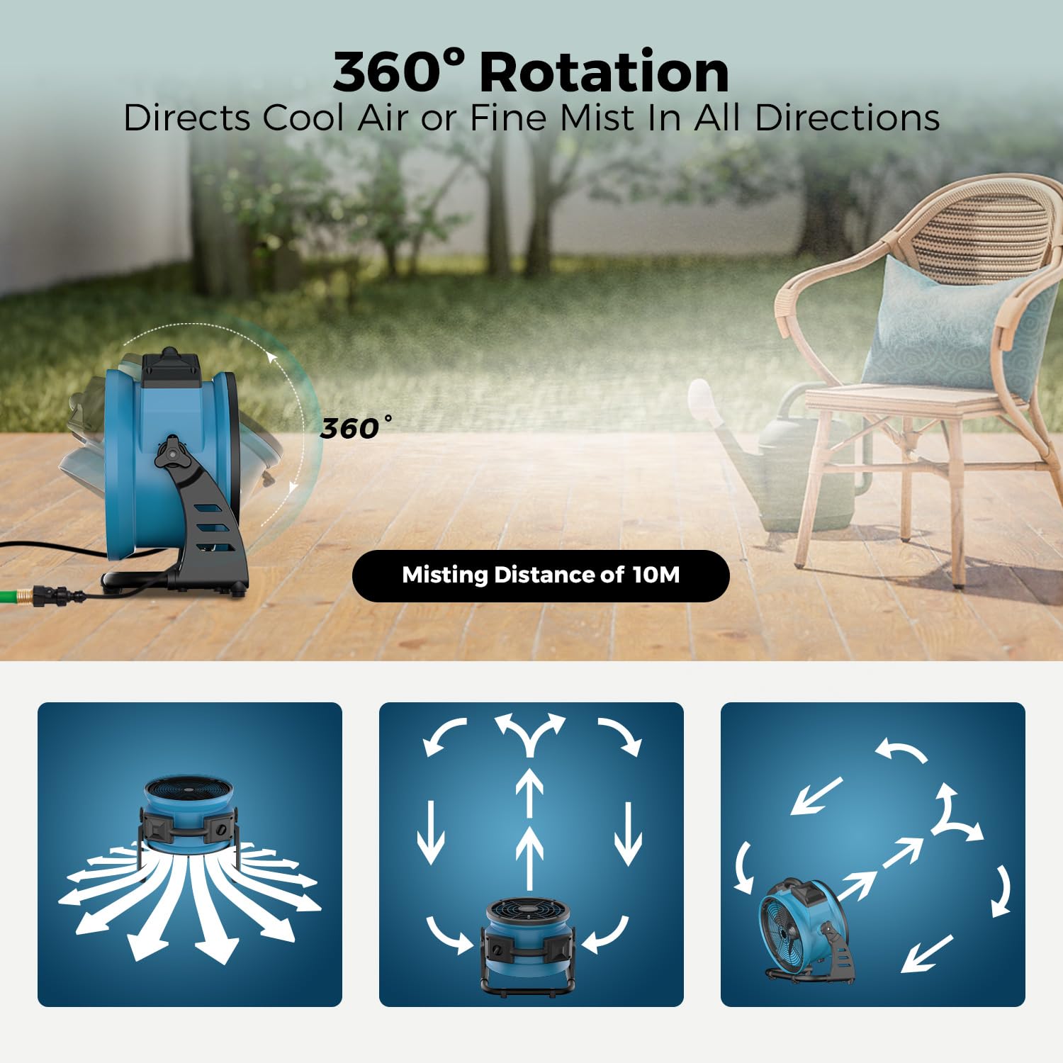 XPower Misting Fan Outdoor Cooling Oscillating Heavy Duty Powerful High Velocity Ideal for Camping, Patios Picnics & More (FM-65)
