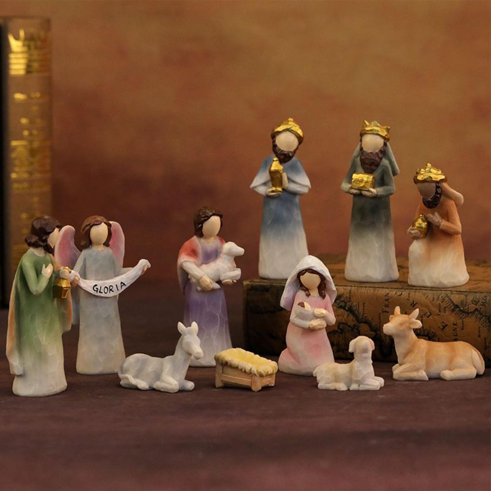 Ensemble Crèche Noël Statue De Crèche Religieuse Figurines Décoration | Figurines Jésus Scène Nativité Décor Bureau Pour Table Bureau Salon Chambre Cheminée Intérieur Fête Vacances