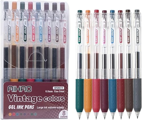 Miniatura 6 de AIHAO Bolígrafos de gel retráctiles, paquete de 8 unidades, punta fina de 0.020 in para escritura suave, planificador, diario, toma de notas para