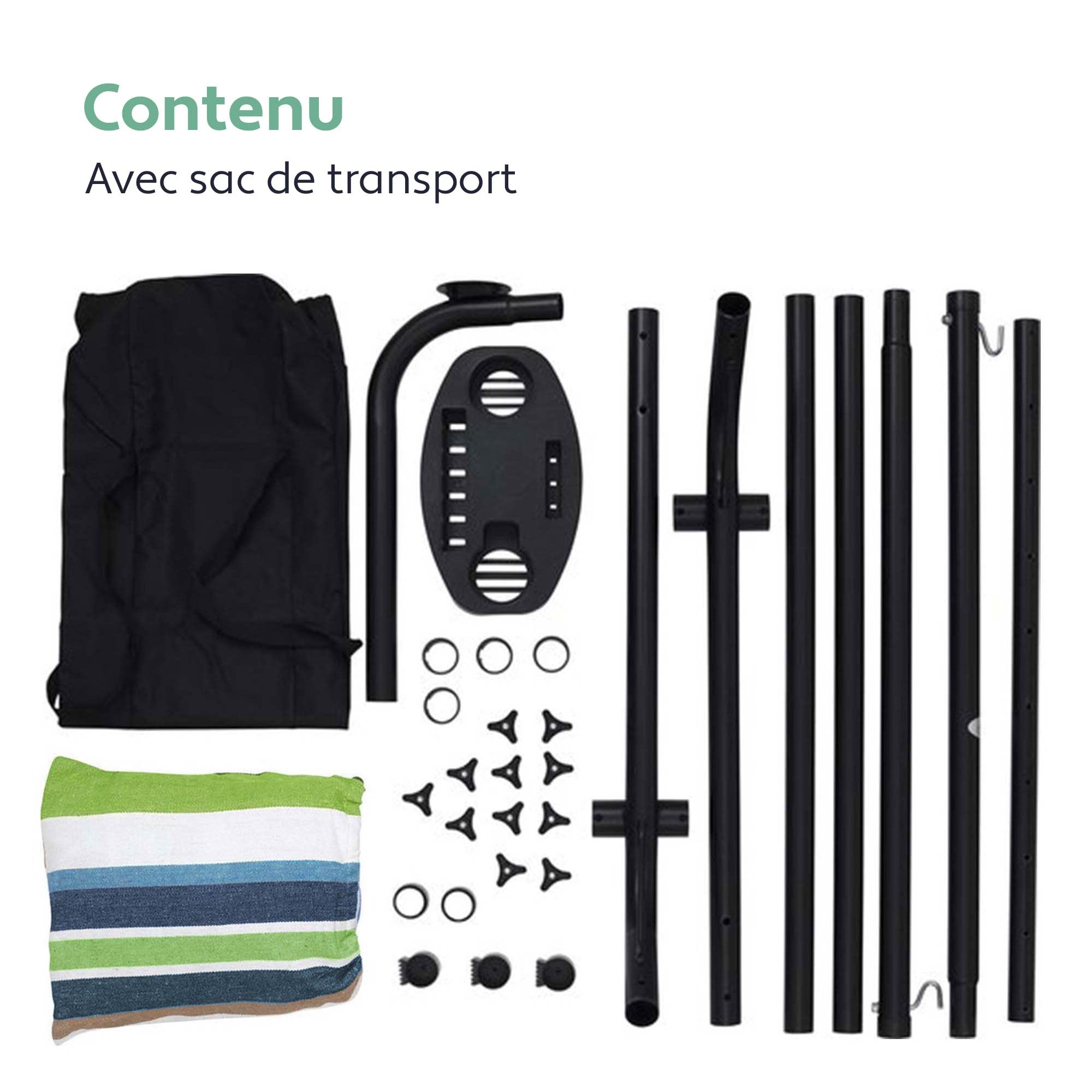 Vita5 Hamac avec Support – Support Réglable 290 à 330 cm – Grand Hamac en 80% Coton et 20% Polyester pour Jardin, Terrasse, Balcon et Camping – avec Sac de Transport
