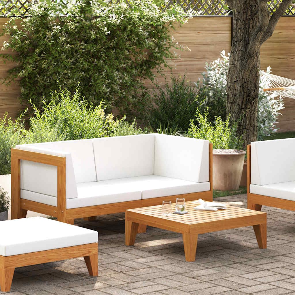 Salon de Jardin canapé d'angle en Bois d'acacia Massif avec Coussins Blanc cassé modulable pour terrasse Balcon Patio extérieur, Ensemble 2 pièces Confortable et Durable