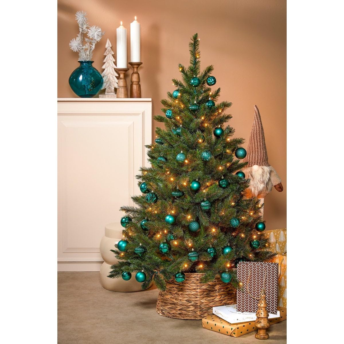 Weihnachtskugel Set Enthält Recyceltes Polystyrol, Unzerbrechlich, Weihnachtsbaum Dekoration, Christbaumschmuck, Für Kinder Haustiere, Dunkelgrün, 60 Stück Ø7 cm