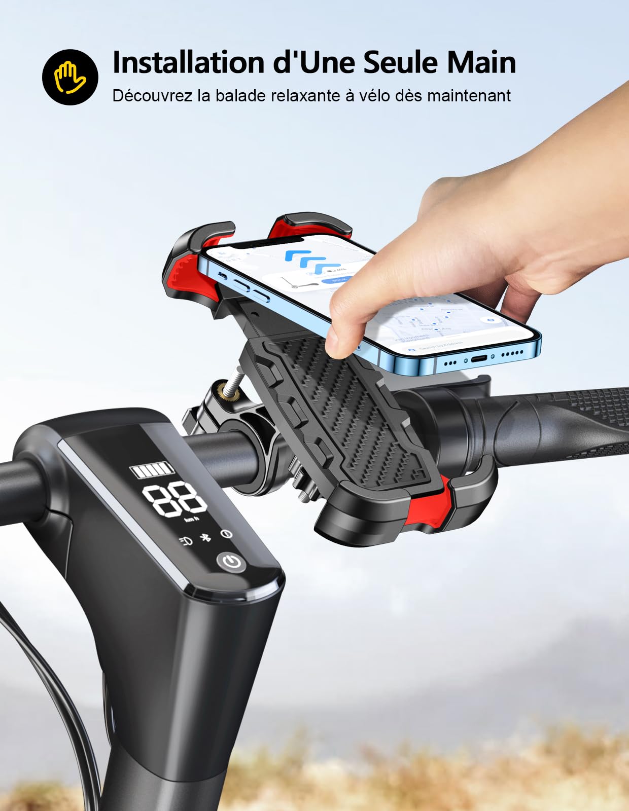 Mohard Support Téléphone Vélo, 2025 Améliorée [Ne Tombe Jamais] [0 Secousses] [Installation en 3s] Support Telephone Moto pour VTT Scooter, 360° Rotation Porte Telephone Velo pour 4,7-6,8'' Smartphone