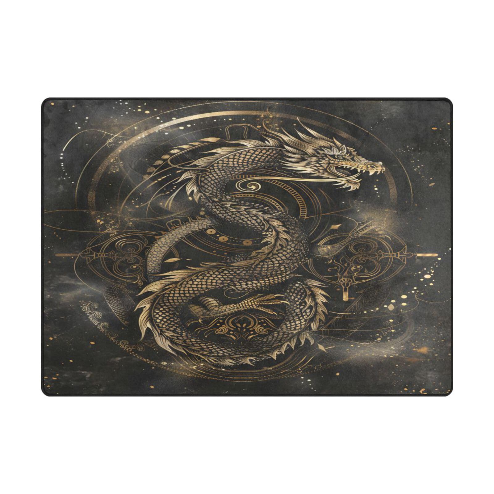 Grand tapis de sol contemporain dragon 203x147cm salon et bureau