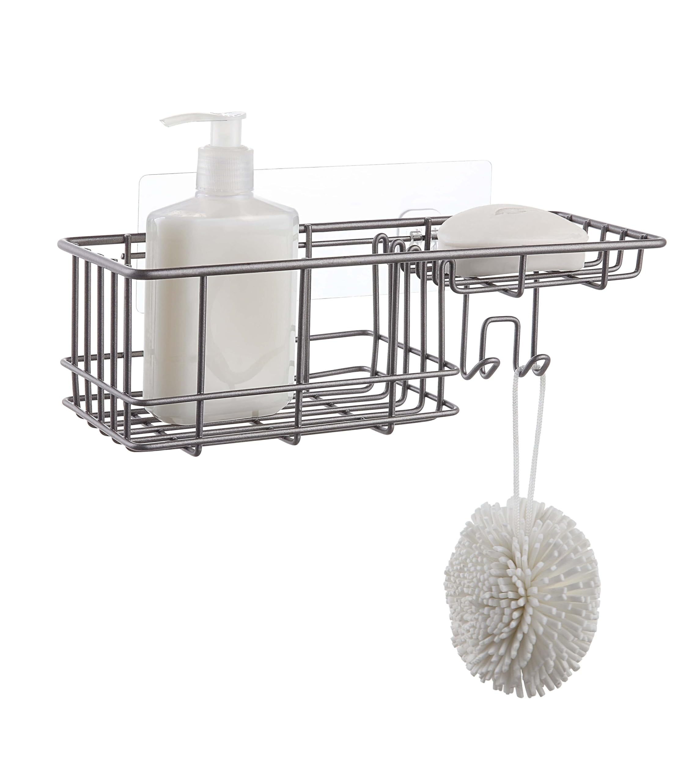 Shower Caddy Wall Mount - Gunmetal Organizer Basket Shelf - No Drill Removable Adhesive - Bathroom Storage for