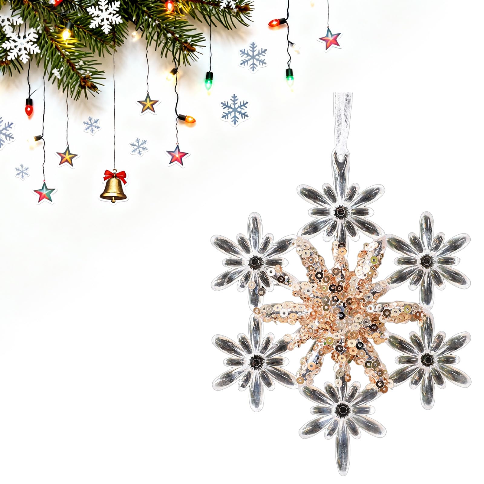 KAQNTUD Reusable Transparent Acrylic Snowflakes Ornament with Design for Holiday Decoration Sustainable Festive Acrylic Hanging Decoration