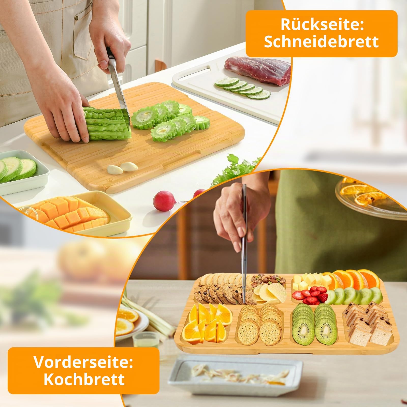 Geteiltes Serviertablett, Tragbar snackbox Organizer, 6/5 FächernBrett mit transparentem Deckel und Griff Snackbox, Reise Charcuterie Auslaufsicherer Snackteller Organizer für Nüsse (6 Fächer)