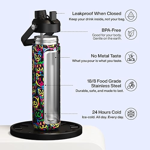 Vista 53 de ENCOOL Botella de agua aislada con popote, de acero inoxidable, a prueba de fugas, sin BPA, al vacío de doble pared que se mantiene fría durante 24