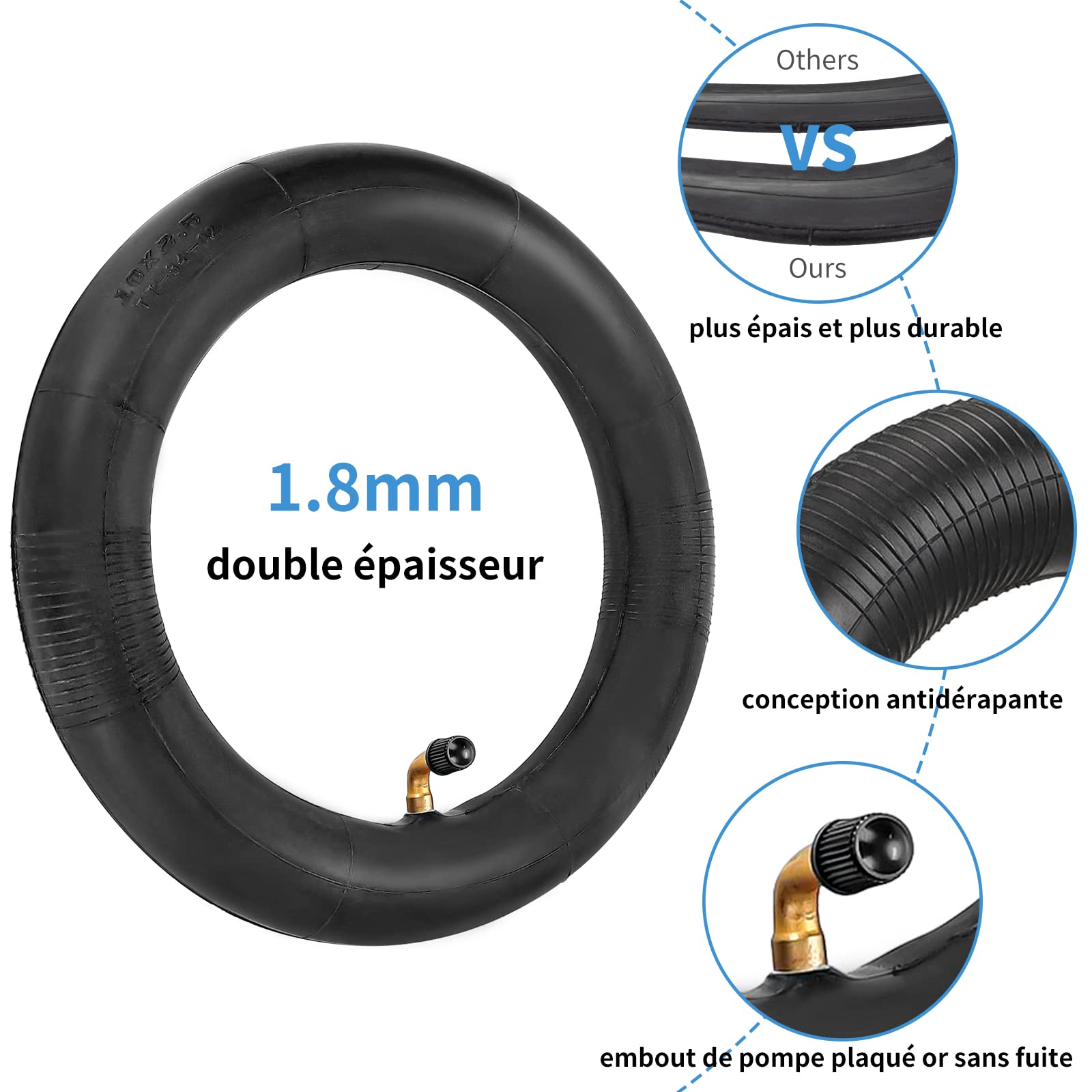 Pneu Extérieur 255x80 Et Chambre à Air 10x3.0 Pour Kugoo M4 Pro – Caoutchouc Butyle, Tout-terrain, Renforcé