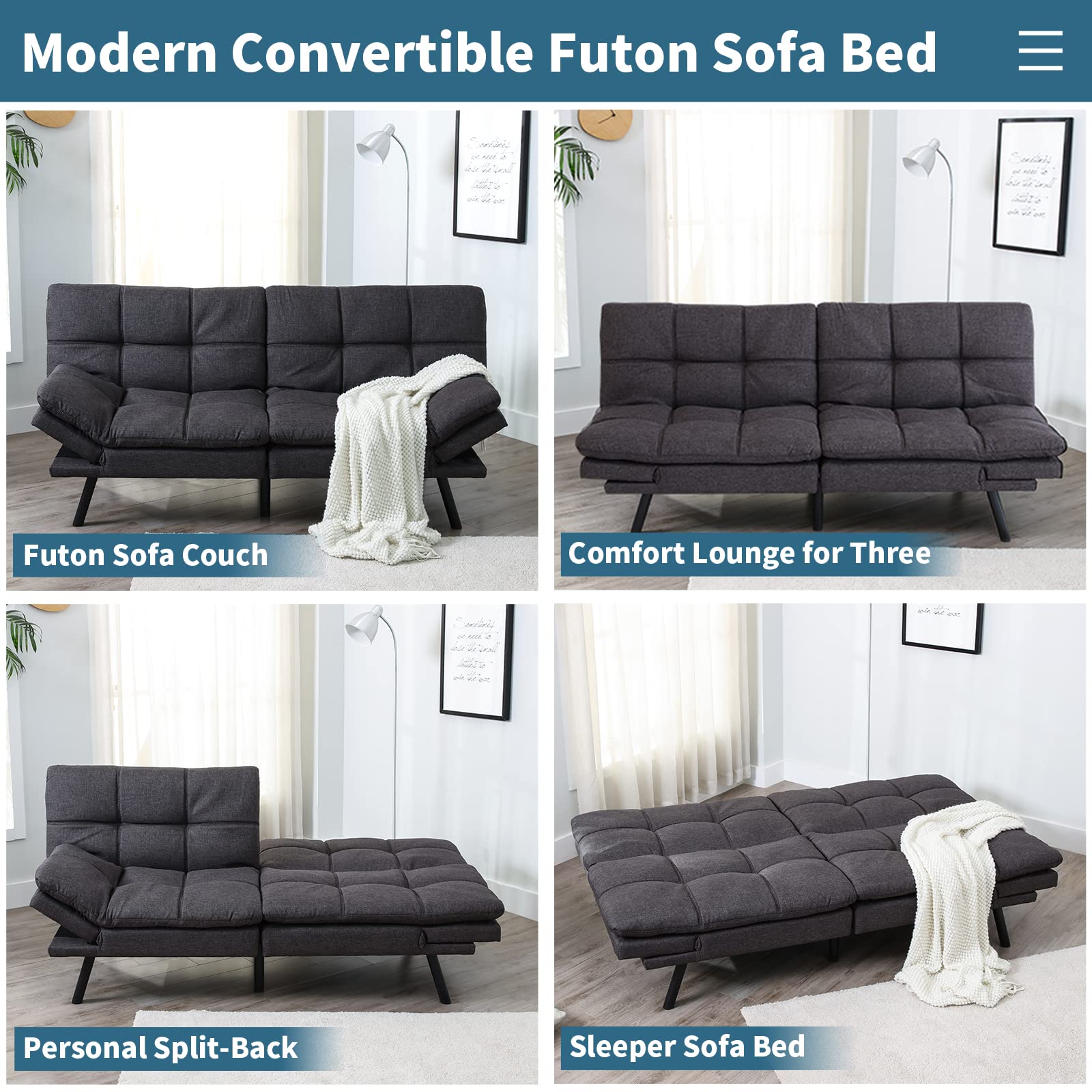 MUUEGM Futon Sofa Bed Modern Futon Couch Convertible Loveseat Sleeper