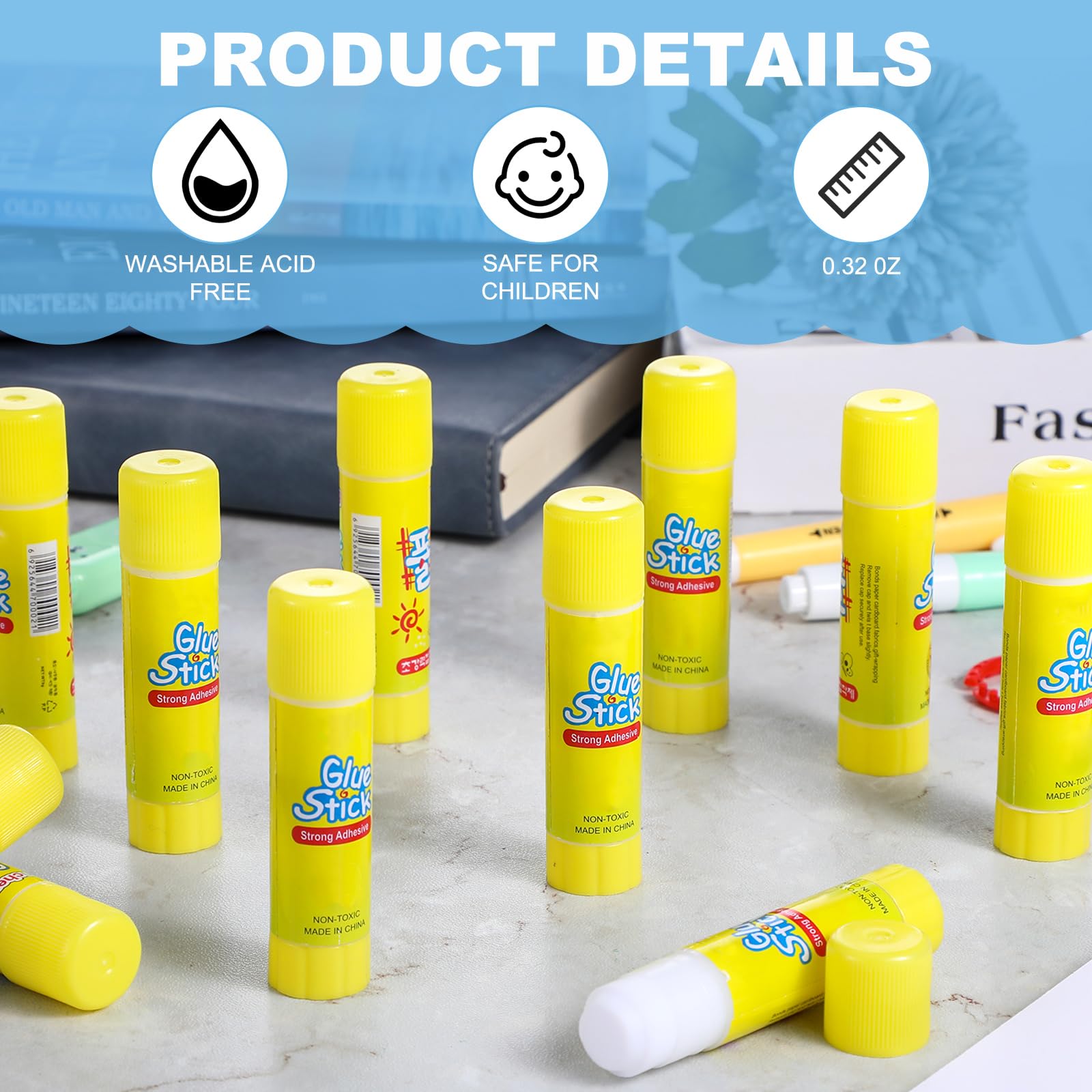 Bâtons de colle lavables, 100 pièces, 9,1 g, blanc, emballage en vrac pour travaux manuels, maison, école, scrapbooking