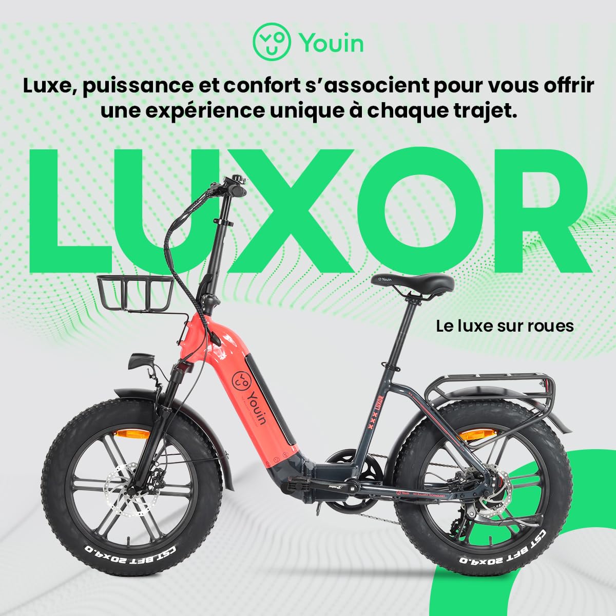 YOUIN NO BULLSHIT TECHNOLOGY Youin Luxor BK1716 Vélo électrique pliable Fat 20" Moteur 250W Batterie intégrée amovible Freins hydrauliques Changement de vitesse 7 vitesses Portée réelle de 60 km