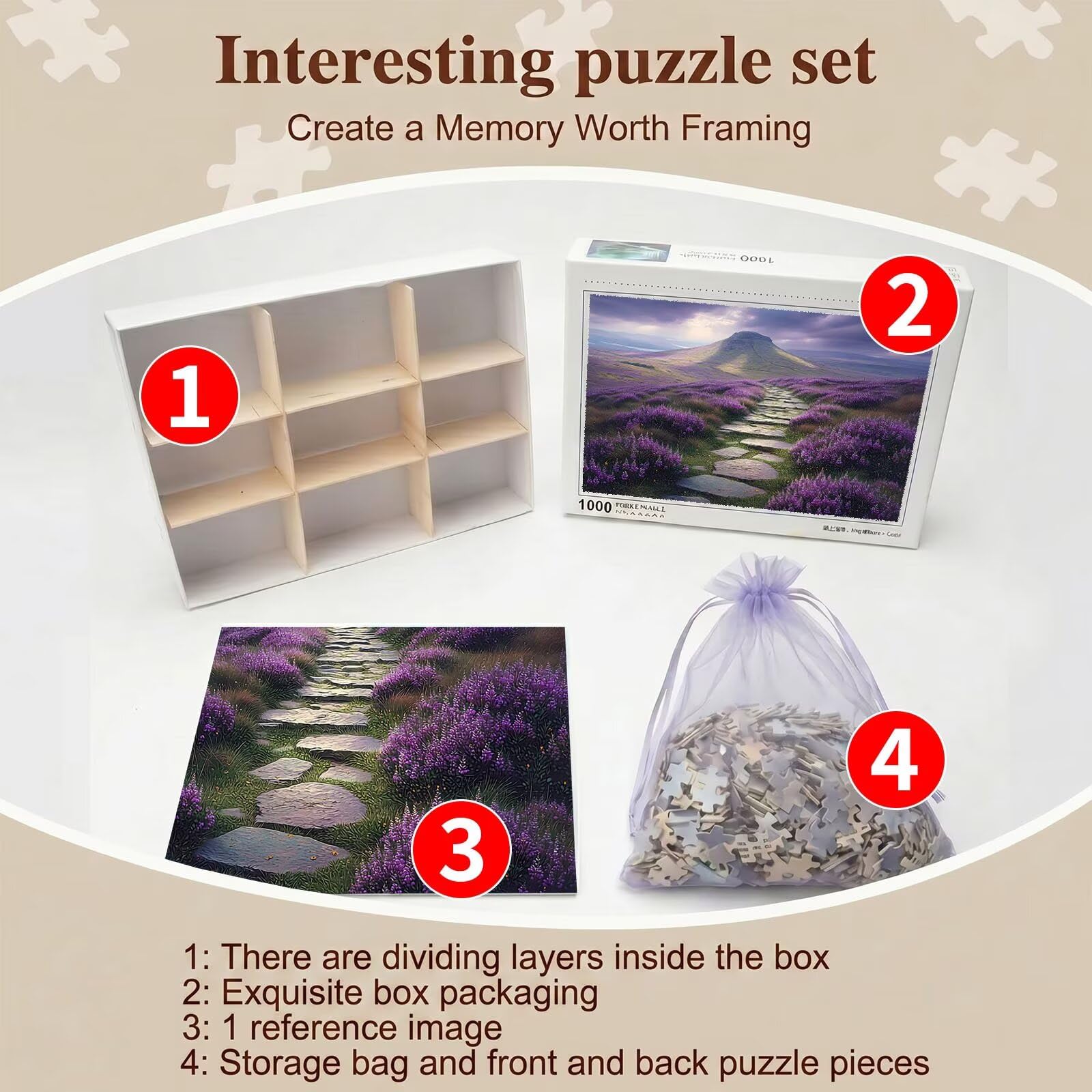 paesaggio Fiore viola-2 Puzzle 1000 Pezzi per Adulti, Puzzle in Legno - Collezione Classica con Poster Incluso - Sfida di Concentrazione e Passatempo Antistress, Gioco per Famiglia, 75 x 50 cm f0-531