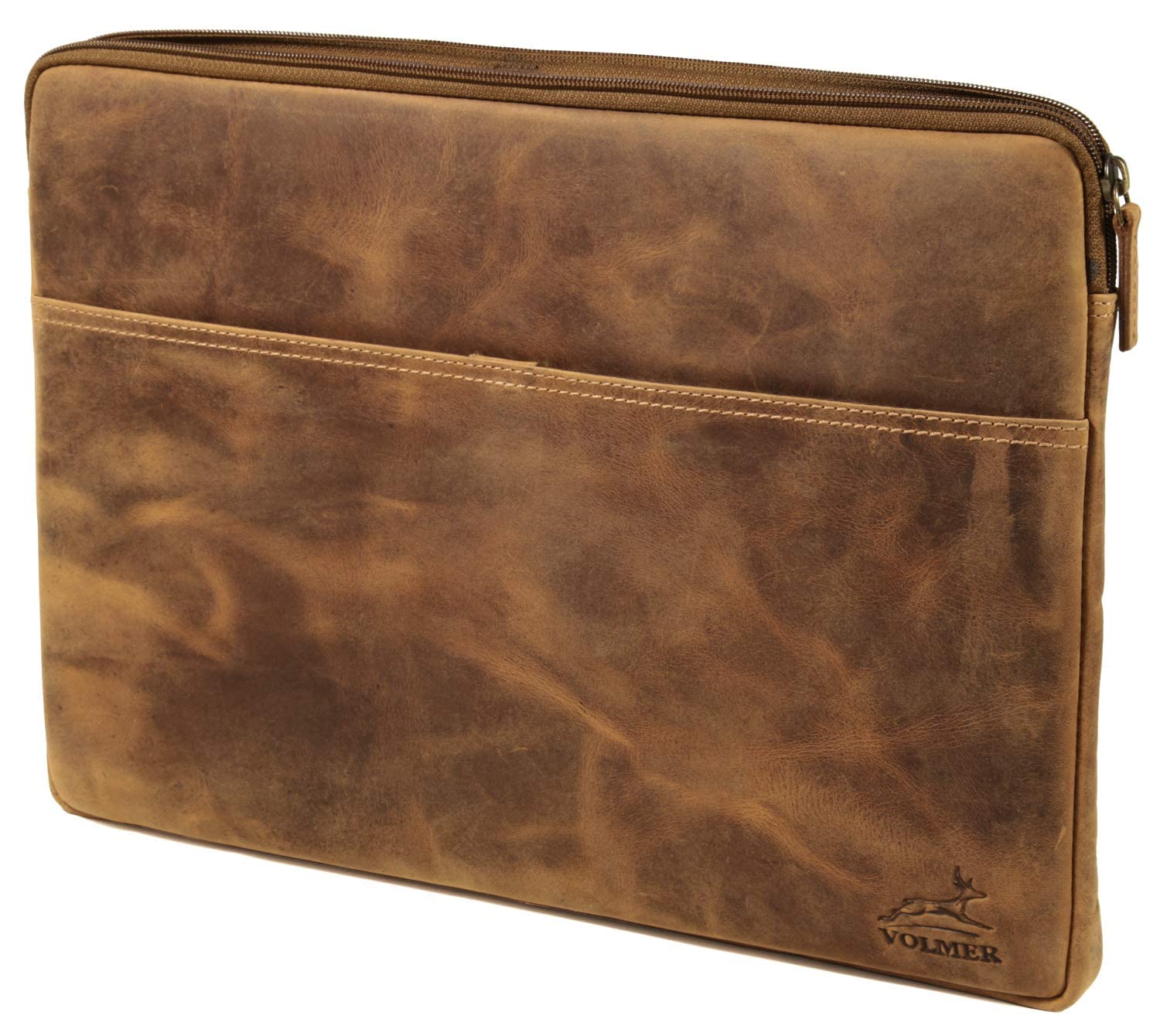 Fa.Volmer ® Funda vintage de piel de búfalo acolchada para MacBook Pro, Microsoft Surface I iPad funda I Tablet funda I aspecto vintage, Marrón, natural