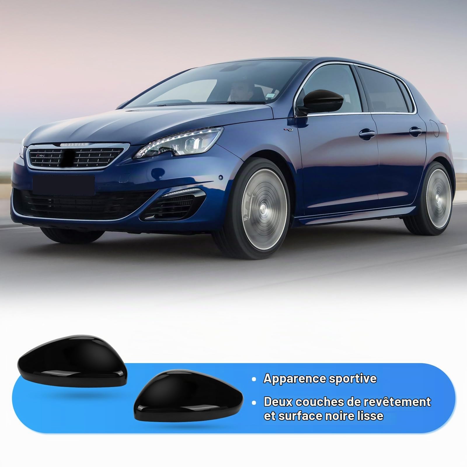 Capuchon de Rétroviseur Remplacement pour Peugeot 308 T9 MK2 2013-2022, Coque Retroviseur Exterieur De Voiture Couvercle Capuchon de Retroviseurs (Noir)