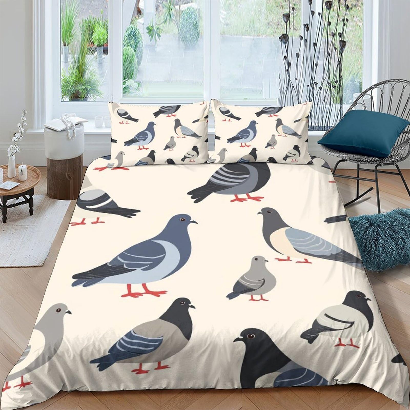 Ctjqhvkz Style-1 3D Printed Pigeon Illustration Fitted Sheet Microfiber Soft Breathable Bird Pattern Mattress Cover Bedroom Décor Single（135X200cm）