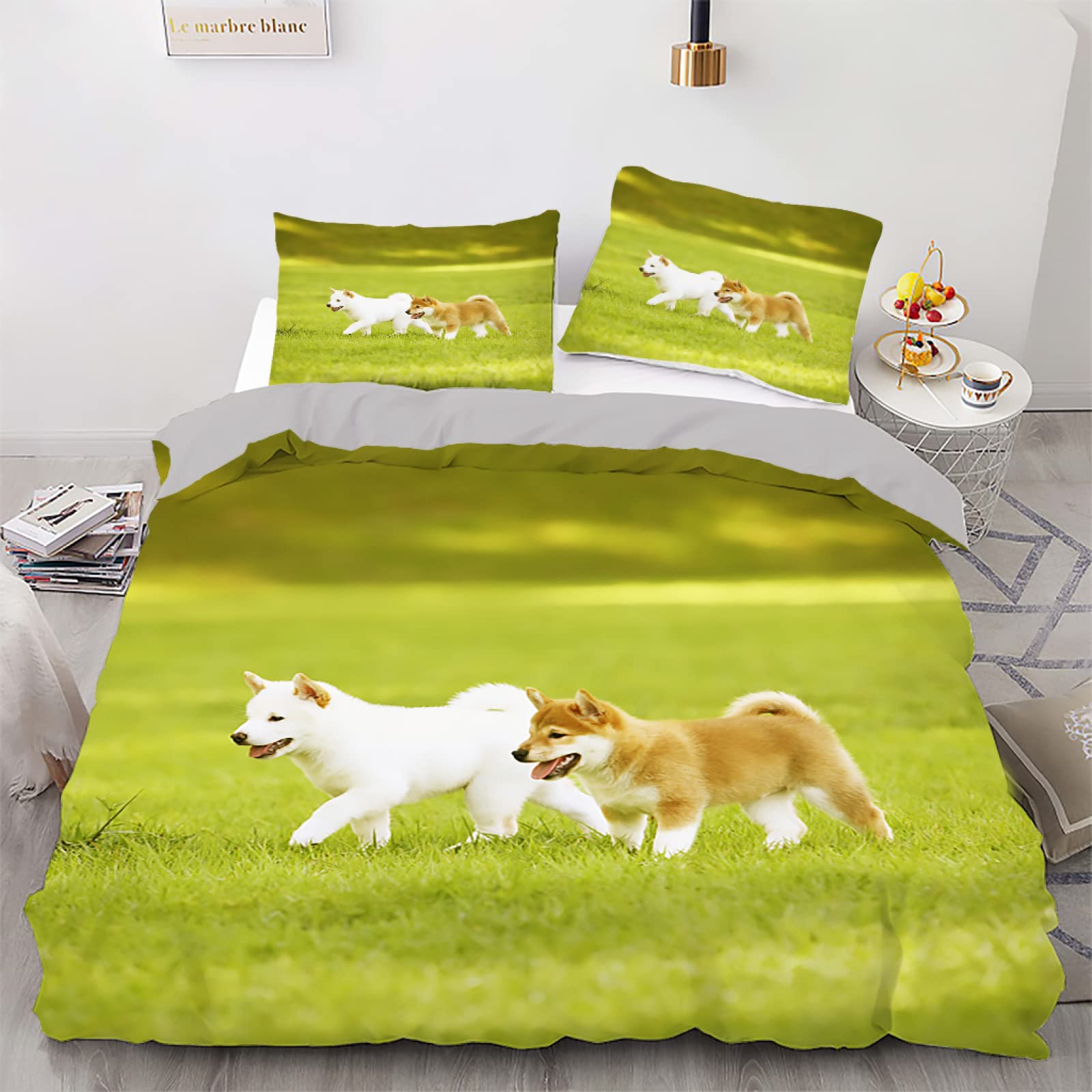 Housse de couette 220x240 cyan deux chiens pour une ambiance de chambre adulte apaisante