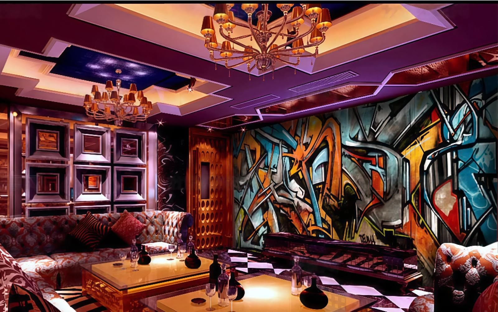 rskjdghshd Wallpaper Hand-Painted Rock Graffiti Hip-Hop Music Theme Bar Western Restaurant Background Wall Mural Afternoon Tea Coffee Shop Wallpaper,3D,200x140cm
