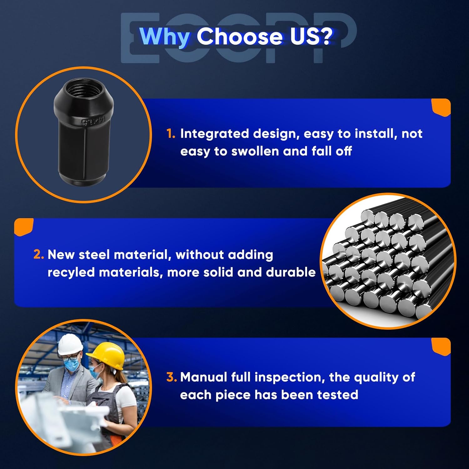 ECCPP 24PCS Lug Nuts M14x1.5 Black Closesd End Lug Nuts Set 1.8" Length 7/8" Hex Bulge Acorn Aftermarket Wheel Tire Nuts Fit for Chevrolet for Avalanche for Blazer for Silverado 1500 for Express 1500