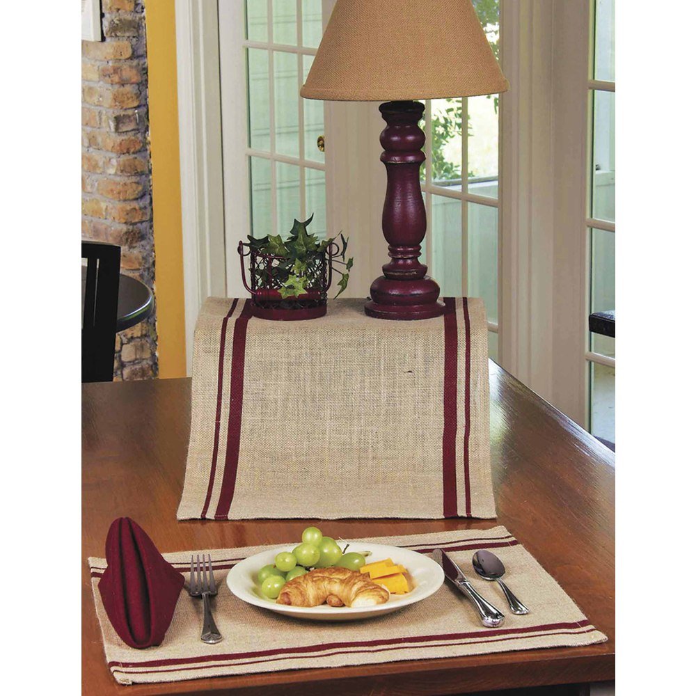 Home Collection by Raghu Burlap Stripe Barn Red and Wheat Table Runner, 14 by 36"