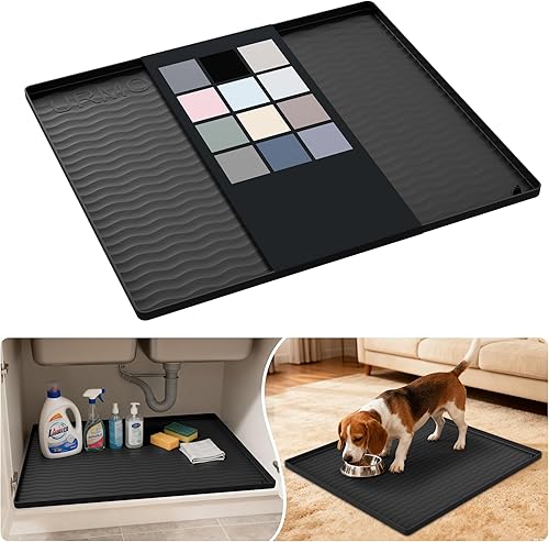 Miniatura 75 de URMONA Tapete de silicona impermeable para debajo del fregadero de 40 x 22 pulgadas, forro para estante de cocina y baño, protector de gabinete y