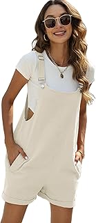 Women's Cotton Linen Short Overalls Casual Summer Bib Shortalls with Poc...