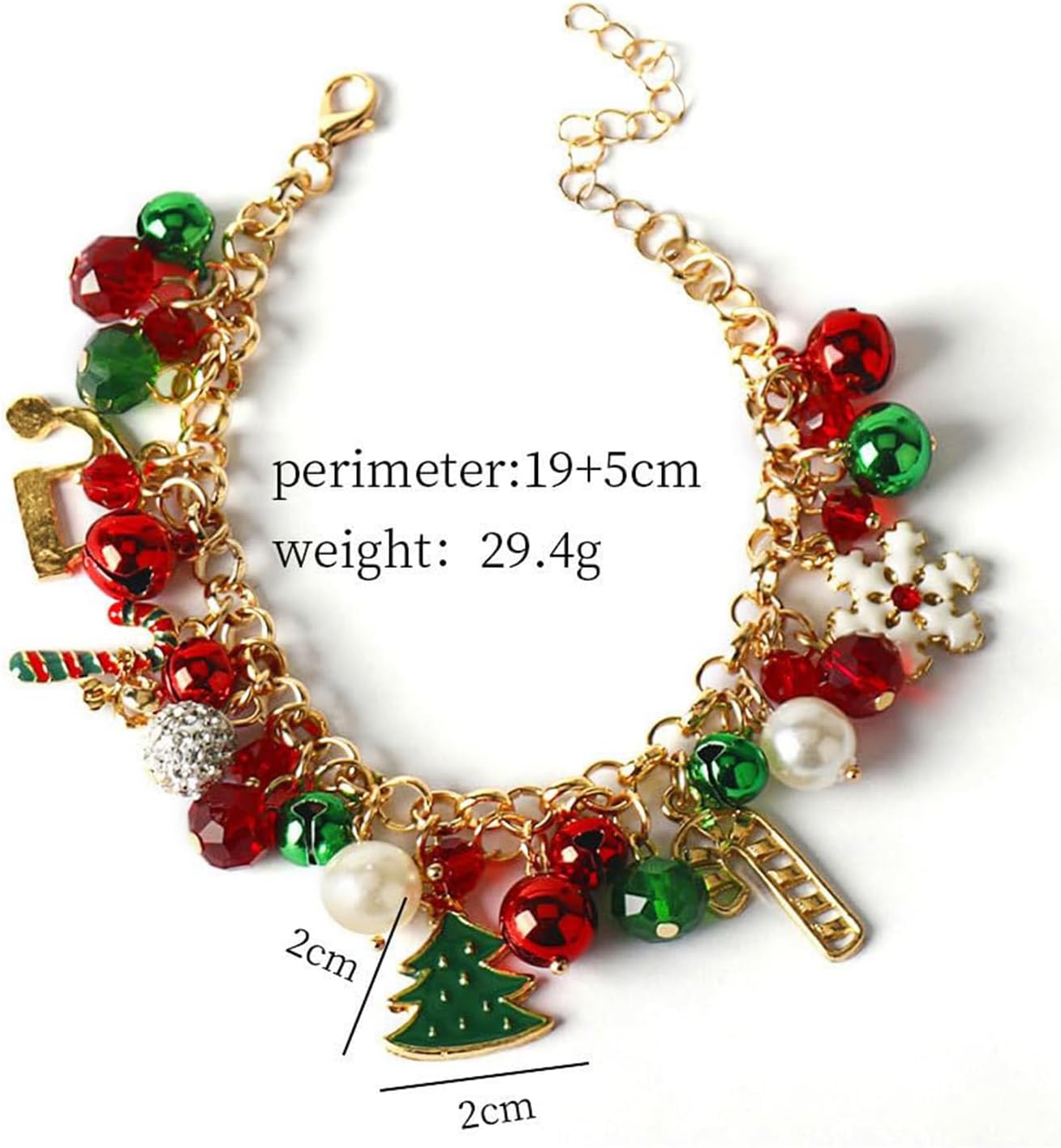 Christmas Bracelet for Women Colorful Christmas Jingle Bell Bracelet with Xmas Tree Snowflake Candy Cane Pendant Exquisite Charm Bracelet Xmas Jewelry Holiday Gift for Women - Image 2
