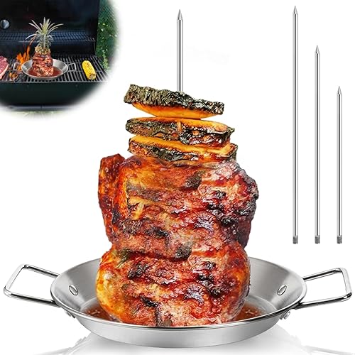 Noamus Brocheta vertical para parrilla, pincho de acero inoxidable, brocheta de pastor con 3 picos extraíbles de tamaño (8, 10, 12 pulgadas),
