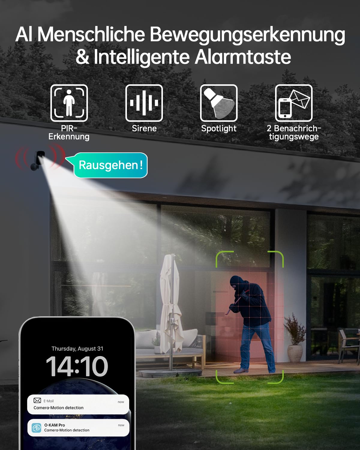 2K Überwachungskamera Aussen Akku Solar 5G/2,4G WLAN Kamera 2er-Pack | Solar-Kamera Outdoor mit Farbe Nachtsicht, smartem Bewegungsmelder, IP66 Wetterschutz und sicherer Cloud-Speicherung