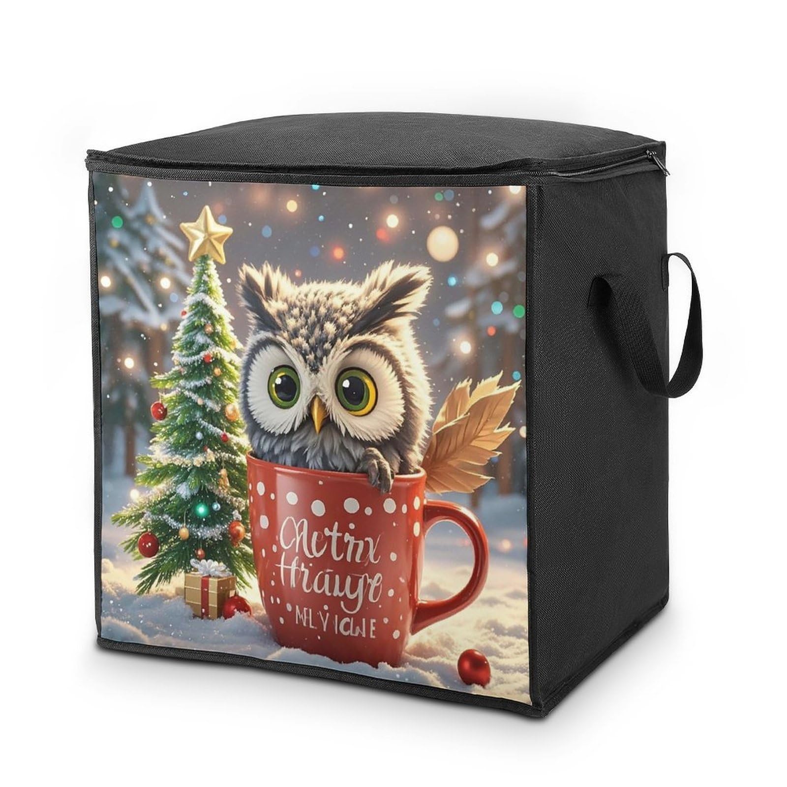 Owl Cup Storage Bag with Zippers And Handle Extra Large Bedding Comforter Storage Bag Foldable Blanket Storage Bags Fabric Moving Bags for Closet Organizer (70L)