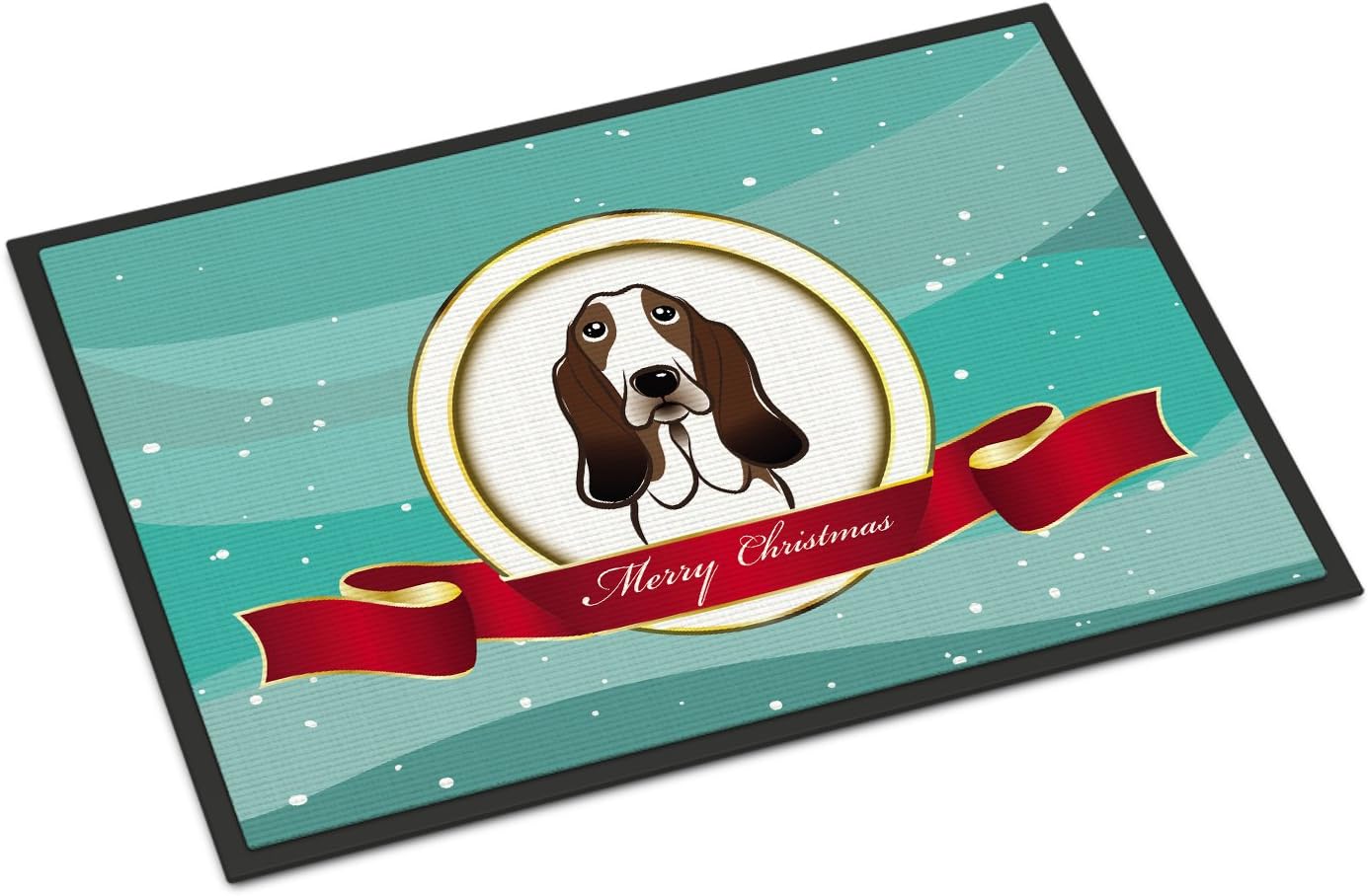 Caroline's Treasures BB1553MAT Basset Hound Merry Christmas Doormat 18x27 Front Door Mat Indoor Outdoor Rugs for Entryway, Non Slip Washable Low Pile, 18H X 27W