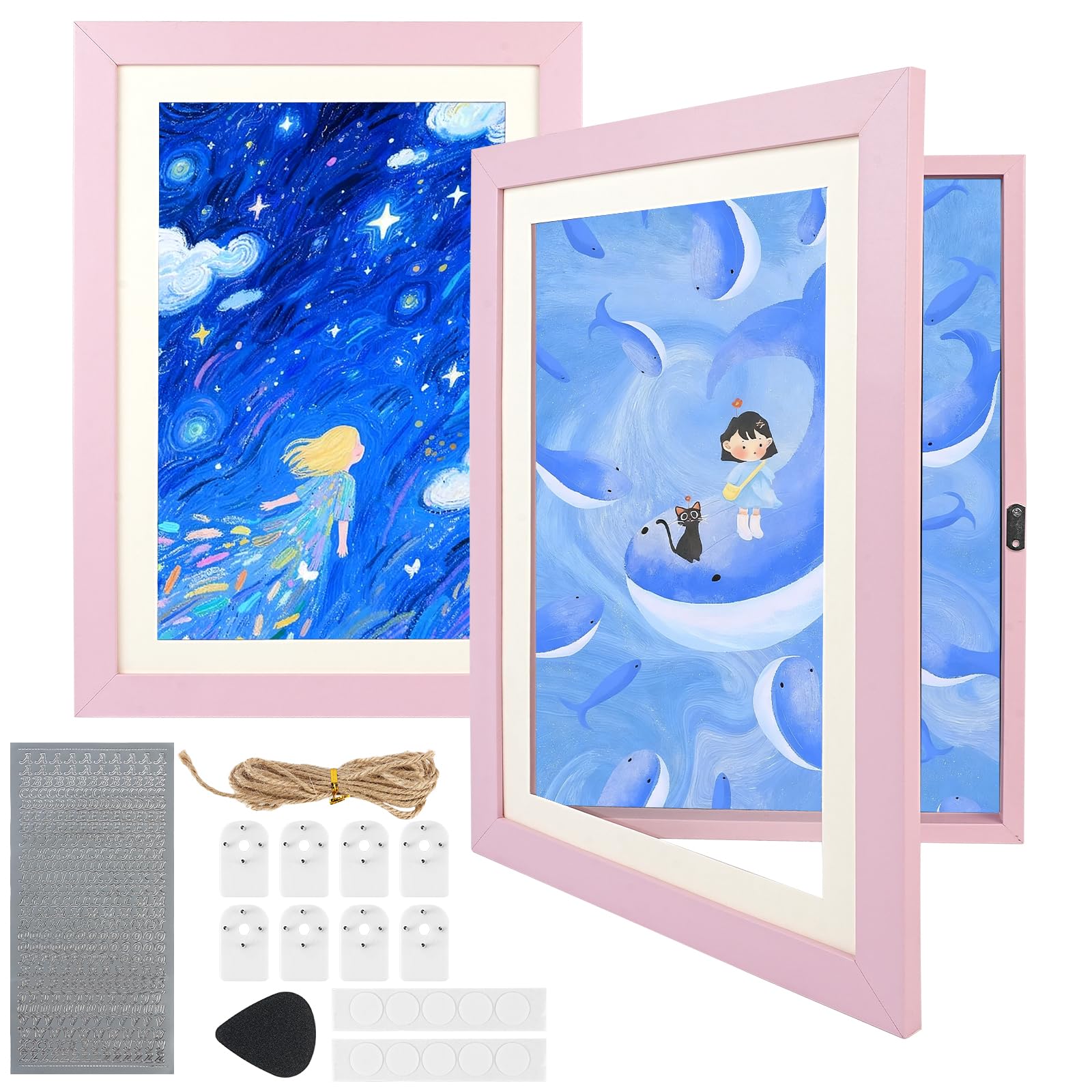 Kids Art Frame, 2 PACK Kids Artwork Display Frame Front Opening A4 Picture Frame